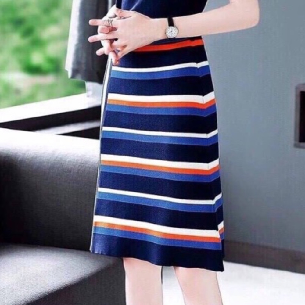 STYLEWE Stripe Navy/Orange Skirt 6
